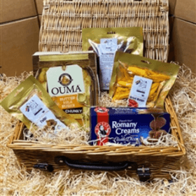 Wicker hamper containing lots of goodies